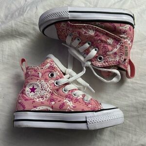 Converse Pink Floral High-Tops - Size 4